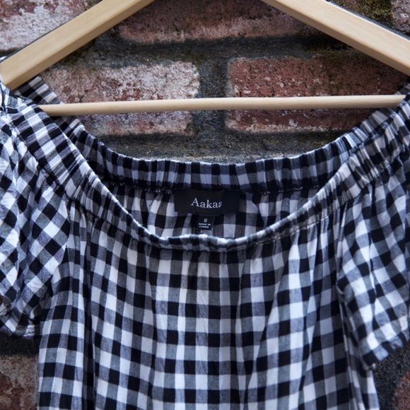 Aakaa gingham off the shoulder dress w/pockets - Picture 4 of 8